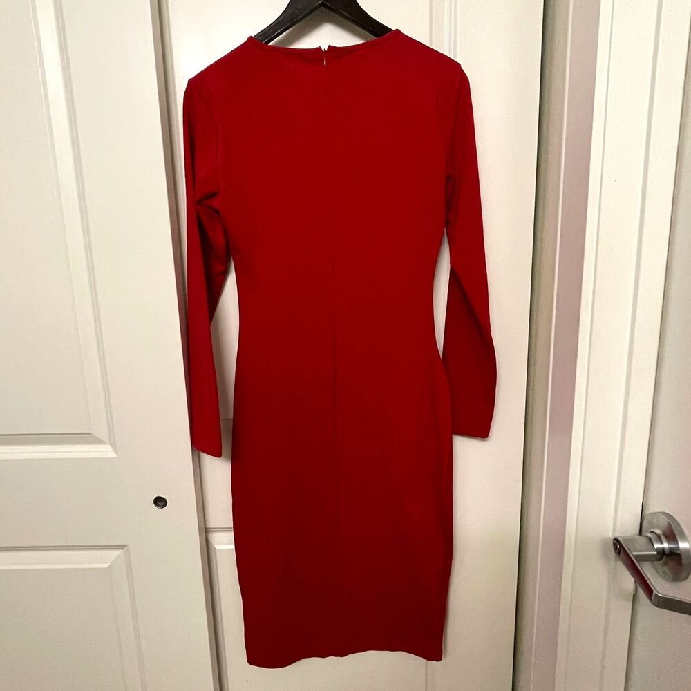 Women’s Red Long Sleeve Midi Sheath Dress Stretch Slim Comfy Size L - Picture 3 of 14